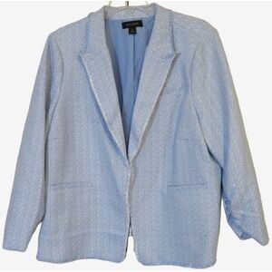NWT Halogen Blue Textured Fray Hem Blazer 2X Ruched Sleeve Hook & Eye Closure
